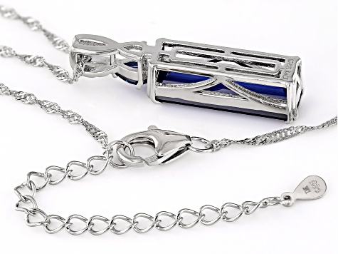 Blue Lab Created Sapphire Rhodium Over Sterling Silver Pendant with Chain 6.16ctw