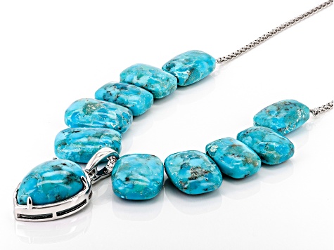 Blue Turquoise Rhodium Over Sterling Silver Necklace