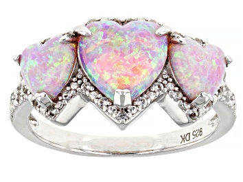 Picture of Pink Lab Created Opal Rhodium Over Sterling Silver Ring