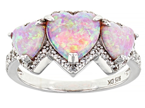 Pink Lab Created Opal Rhodium Over Sterling Silver Ring