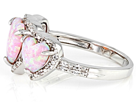 Pink Lab Created Opal Rhodium Over Sterling Silver Ring