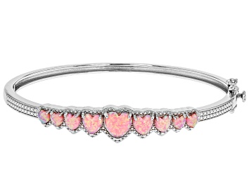 Picture of Pink Lab Created Opal Rhodium Over Sterling Silver Bracelet