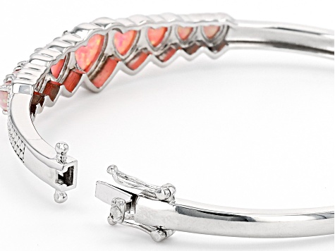 Pink Lab Created Opal Rhodium Over Sterling Silver Bracelet