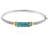 Blue Composite Turquoise Rhodium Over Sterling Silver Two-Tone Bangle Bracelet 5.56ctw