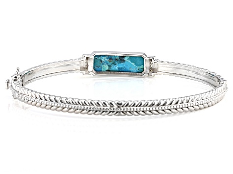 Blue Composite Turquoise Rhodium Over Sterling Silver Two-Tone Bangle Bracelet 5.56ctw