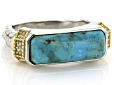 Blue Composite Turquoise Rhodium Over Sterling Silver Two-Tone Ring 0.03ctw