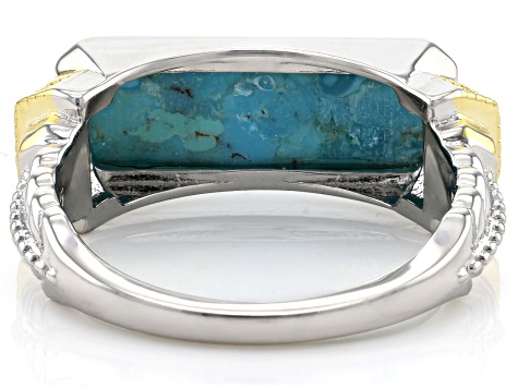 Blue Composite Turquoise Rhodium Over Sterling Silver Two-Tone Ring 0.03ctw