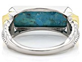 Blue Composite Turquoise Rhodium Over Sterling Silver Two-Tone Ring 0.03ctw