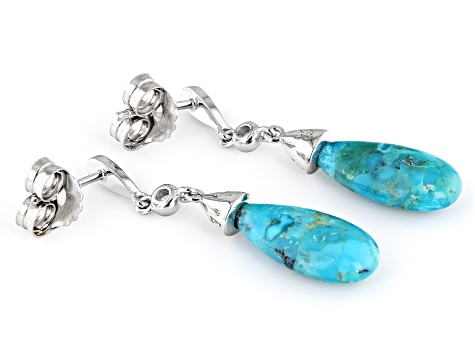 Blue Turquoise Rhodium Over Sterling Silver Earrings 0.10ctw