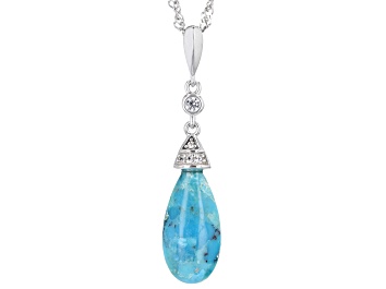 Picture of Blue Turquoise Rhodium Over Sterling Silver Pendant With Chain 0.05ctw
