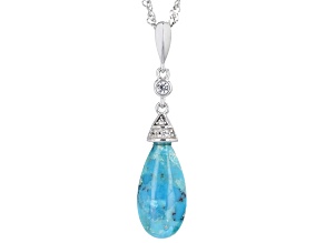 Blue Turquoise Rhodium Over Sterling Silver Pendant With Chain 0.05ctw