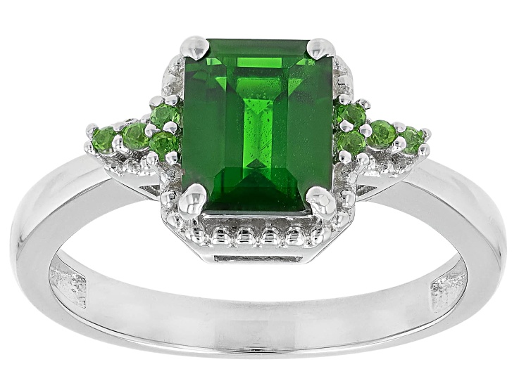 Green Chrome Diopside Rhodium Over Sterling Silver Ring 1.57