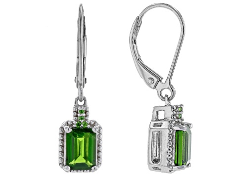 Green Chrome Diopside Rhodium Over Sterling Silver Earrings 1.82ctw