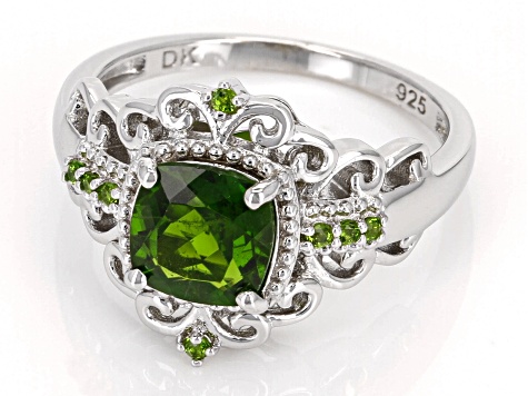 Green Chrome Diopside Rhodium Over Sterling Silver Ring 1.52ctw