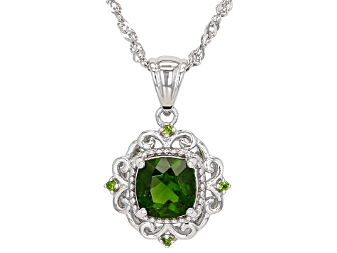 Green Chrome Diopside Rhodium Over Sterling Silver Pendant With Chain 1.48ctw