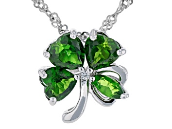 Picture of Green Chrome Diopside Rhodium Over Sterling Silver Clover Pendant with Chain 1.39ctw