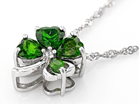Green Chrome Diopside Rhodium Over Sterling Silver Clover Pendant with Chain 1.39ctw
