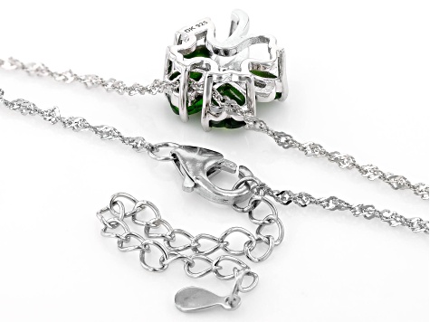 Green Chrome Diopside Rhodium Over Sterling Silver Clover