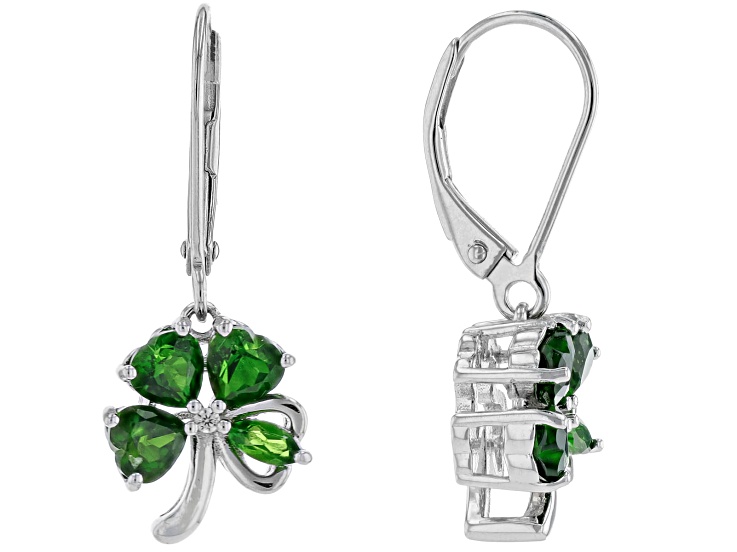 Green Chrome Diopside Rhodium Over Sterling Silver Clover