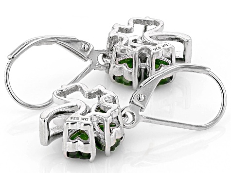 Green Chrome Diopside Rhodium Over Sterling Silver Clover Earrings 1.68ctw