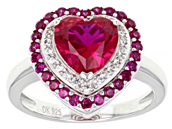 Picture of Red Lab Created Ruby Rhodium Over Sterling Silver Heart Ring 2.51ctw