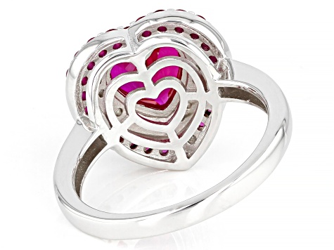 Red Lab Created Ruby Rhodium Over Sterling Silver Heart Ring 2.51ctw