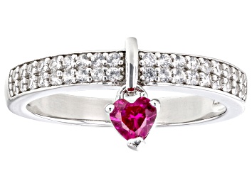 Picture of Lab Created Ruby Rhodium Over Sterling Silver Heart Charm Ring 0.58ctw