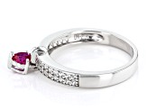 Lab Created Ruby Rhodium Over Sterling Silver Heart Charm Ring 0.58ctw