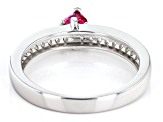 Lab Created Ruby Rhodium Over Sterling Silver Heart Charm Ring 0.58ctw