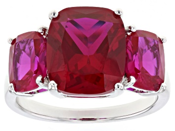 Picture of Lab Created Ruby Rhodium Over Sterling Silver 3-Stone Ring 8.54ctw
