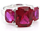 Lab Created Ruby Rhodium Over Sterling Silver 3-Stone Ring 8.54ctw