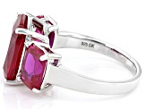 Lab Created Ruby Rhodium Over Sterling Silver 3-Stone Ring 8.54ctw