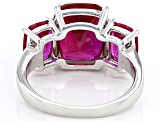 Lab Created Ruby Rhodium Over Sterling Silver 3-Stone Ring 8.54ctw