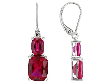 Picture of Lab Created Ruby Rhodium Over Sterling Silver Earrings 9.35ctw
