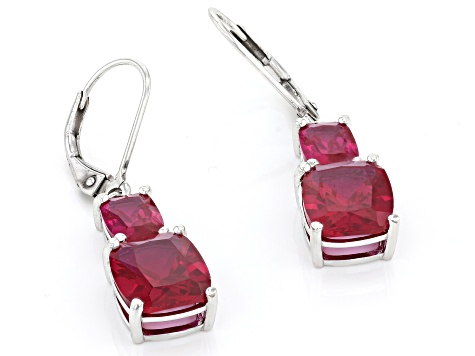 Lab Created Ruby Rhodium Over Sterling Silver Earrings 9.35ctw