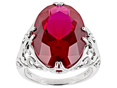 Red Lab Created Ruby Rhodium Over Sterling Silver Ring 11.48ct