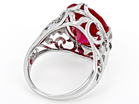 Red Lab Created Ruby Rhodium Over Sterling Silver Ring 11.48ct