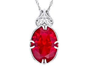 Red Lab Created Ruby Rhodium Over Sterling Silver Pendant with Chain 11.48ct