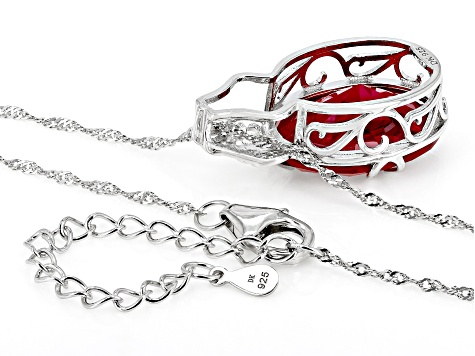 Red Lab Created Ruby Rhodium Over Sterling Silver Pendant with Chain 11.48ct