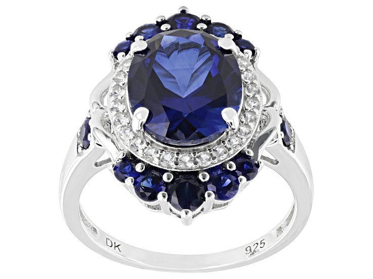Blue Lab Created Sapphire Rhodium Over Sterling Silver Ring