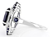 Blue Lab Created Sapphire Rhodium Over Sterling Silver Ring 4.72ctw