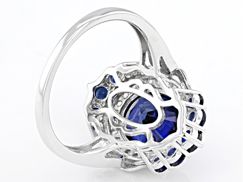 Blue Lab Created Sapphire Rhodium Over Sterling Silver Ring 4.72ctw