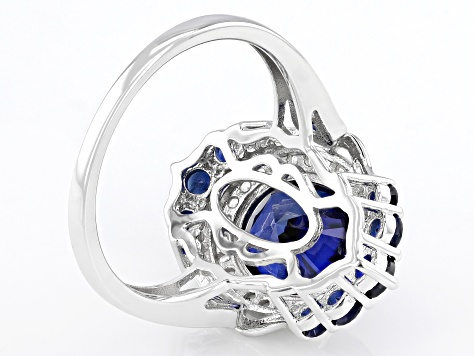Blue Lab Created Sapphire Rhodium Over Sterling Silver Ring 4.72ctw ...