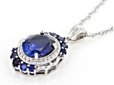 Blue Lab Created Sapphire Rhodium Over Sterling Silver Pendant with Chain 4.64ctw