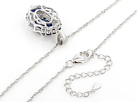 Blue Lab Created Sapphire Rhodium Over Sterling Silver Pendant with Chain 4.64ctw