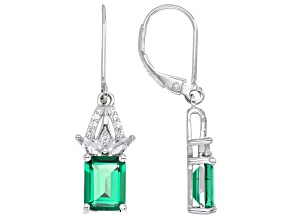 Green Lab Created Emerald Rhodium Over Sterling Silver Earrings 2.98ctw