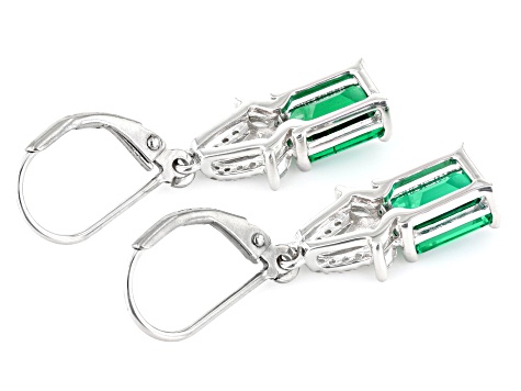 Green Lab Created Emerald Rhodium Over Sterling Silver Earrings 2.98ctw