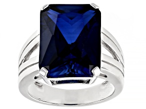 Blue Lab Created Sapphire Rhodium Over Sterling Silver Ring 10.20ct