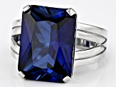 Blue Lab Created Sapphire Rhodium Over Sterling Silver Ring 10.20ct