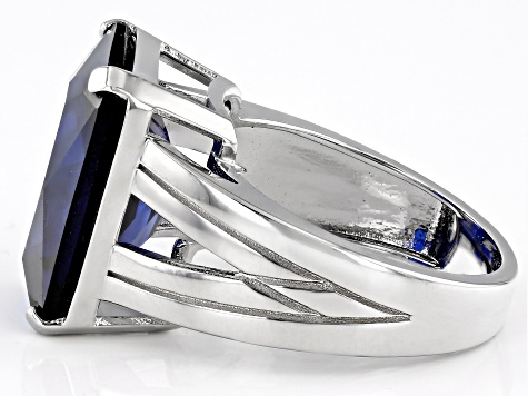 Blue Lab Created Sapphire Rhodium Over Sterling Silver Ring 10.20ct